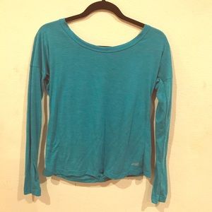 Turquoise Teal Long-Sleeve Open-Back Top